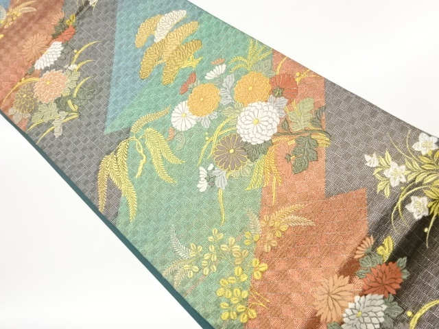 JAPANESE KIMONO / FUKURO OBI / WOVEN MATSUKAWABISHI & PINE 